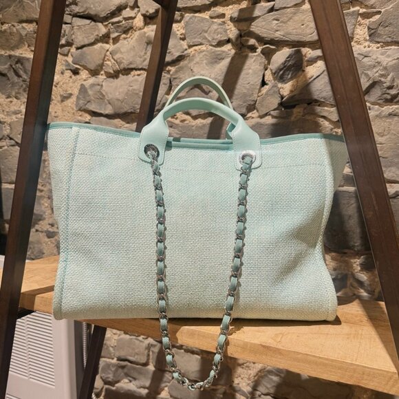 Chanel Turquoise Woven Straw Large Deauville Shopping Tote Bag - Picture 11 of 16